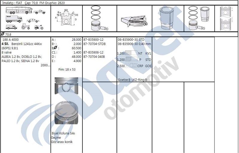ISS-8770704STD00BG Piston + Segman Std ( Fiat Palio Albea Doblo 1.2 8v )
